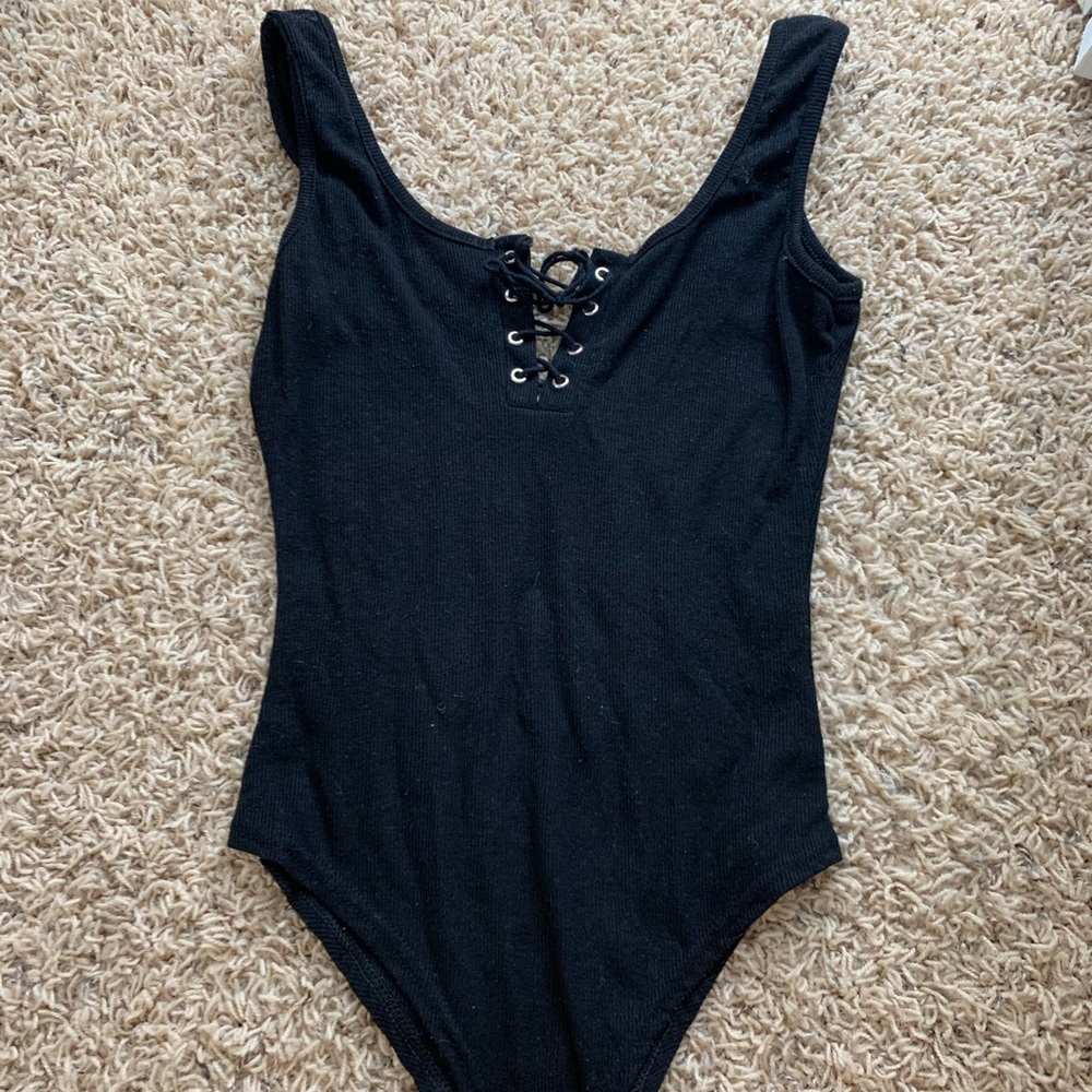 Black lace up bodysuit